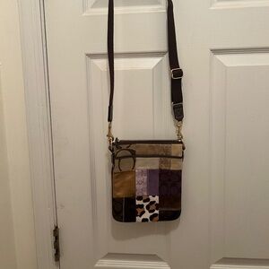 Coach Pink Brown Patchwork Lether Suede Signature